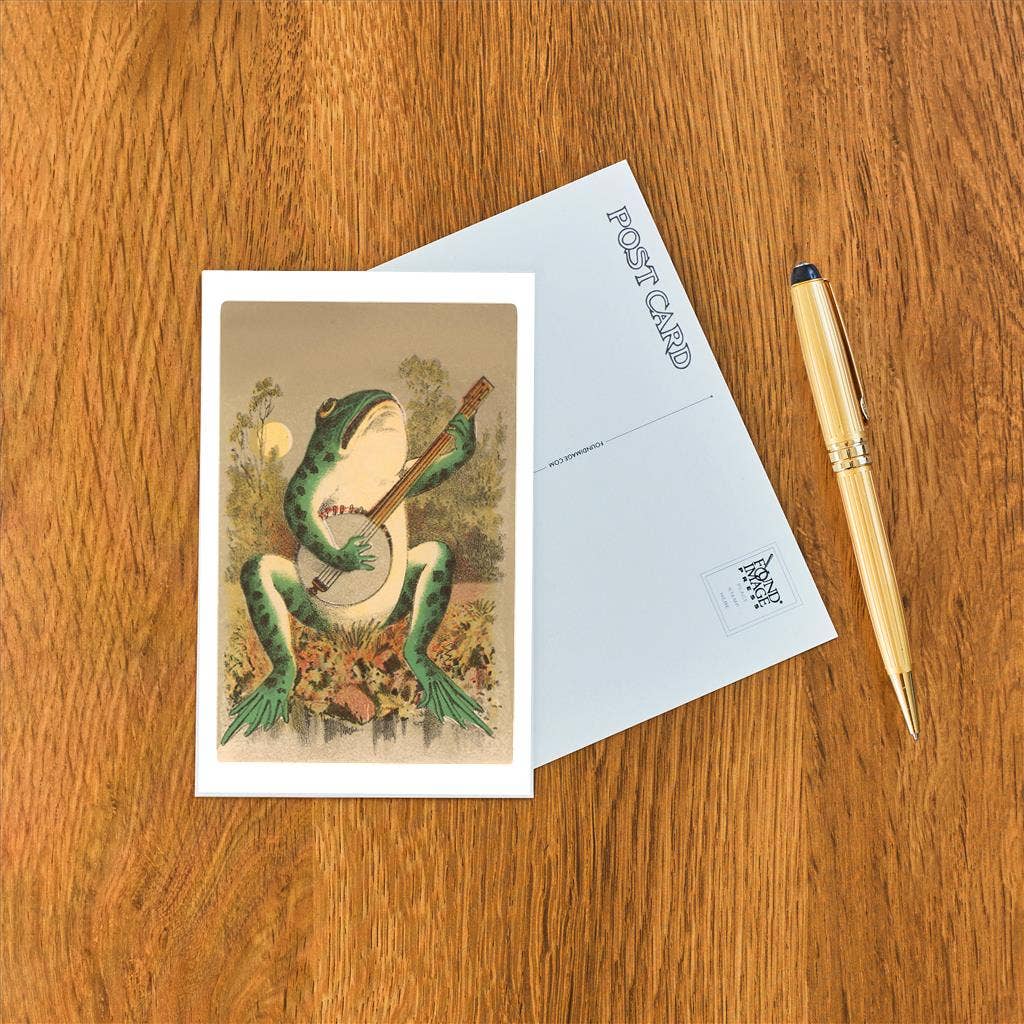 Found Image Press - Vente Cartes postales - Carte postale AN-62 Grenouille jouant du banjo au clair de lune1