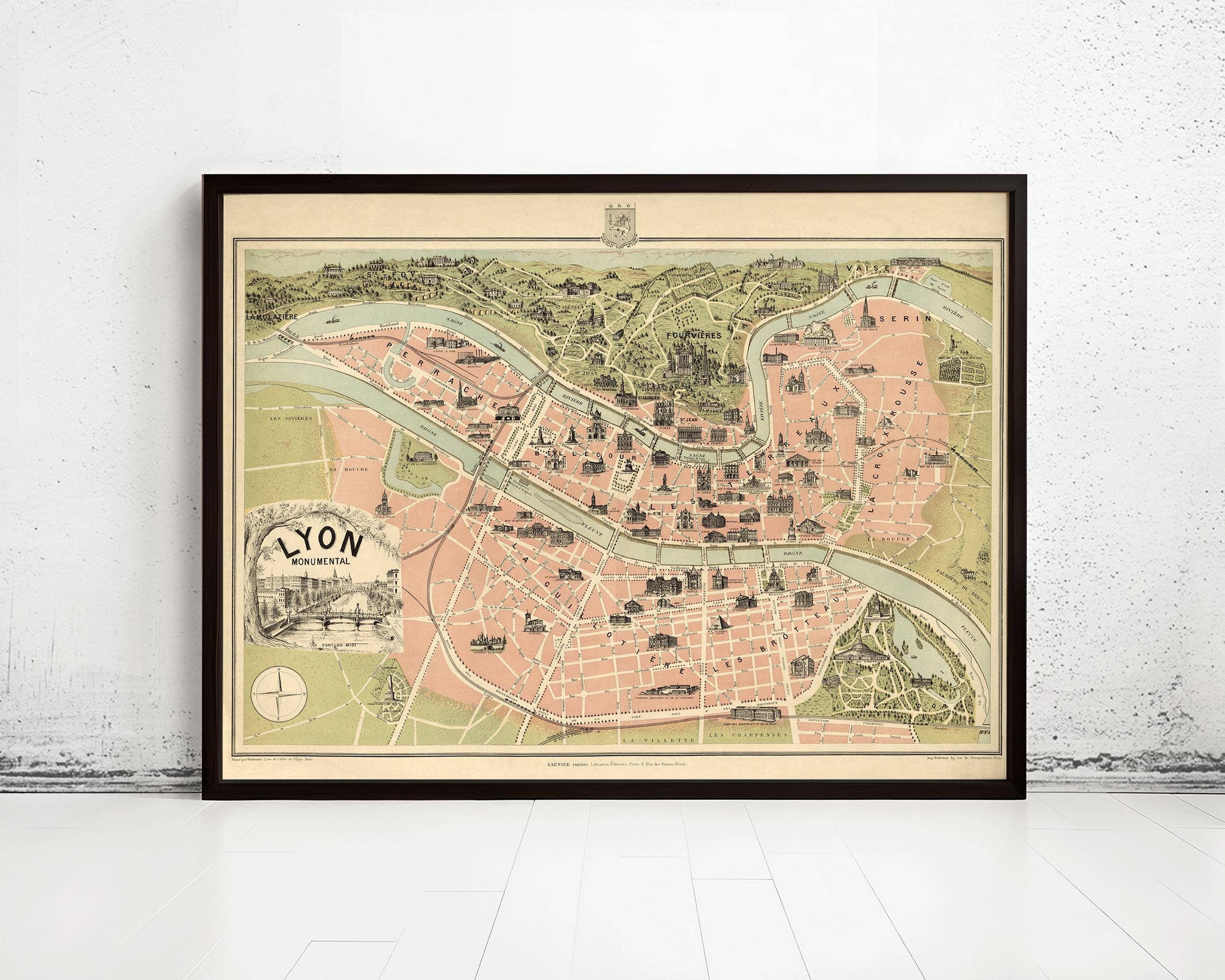 OldCityPrints - Old Maps and Posters - Wholesale Art Print - Old Map of Lyon France 1894 Vintage Map of Lyon | Vintage Map Wall Art Print0