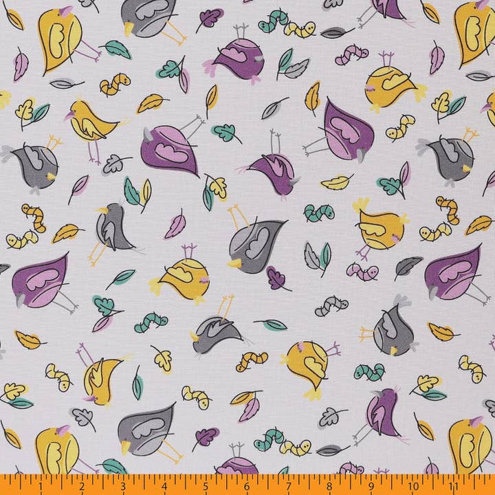 Cotton 100% 45" Little Birds Fabric by the Yard - Grey for wholesale by Mook Fabrics