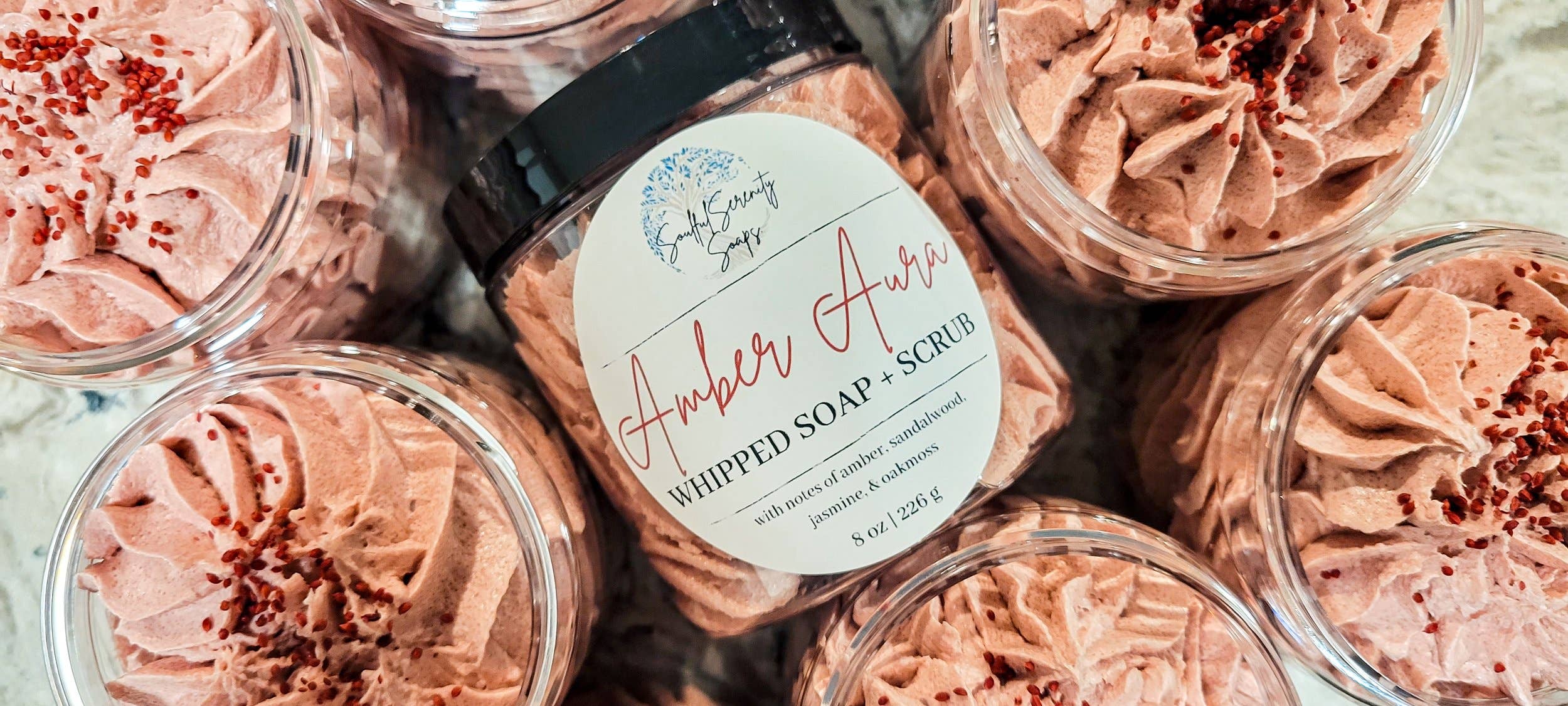 Soulful Serenity Soaps - Wholesale Whipped Soap - Amber Aura Whipped Soap + Scrub2