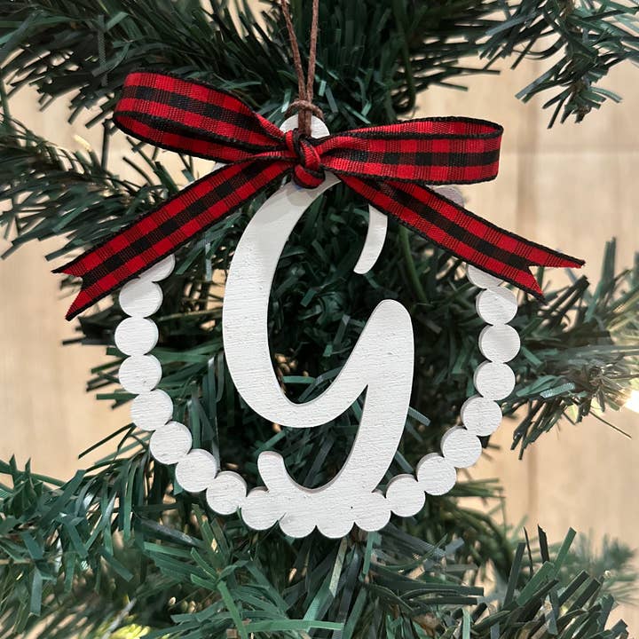 Scalloped Personalized Letter G Ornament- Laser Engraved for wholesale by Gifts By Grace