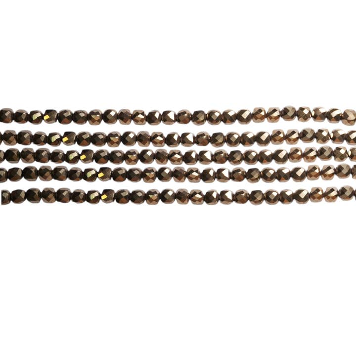 Filo di perle Ematite elettroplaccata dorato/bronzo cubo sfaccettato HED-205 5 mm per la vendita all'ingrosso da parte di Foliesbijoux