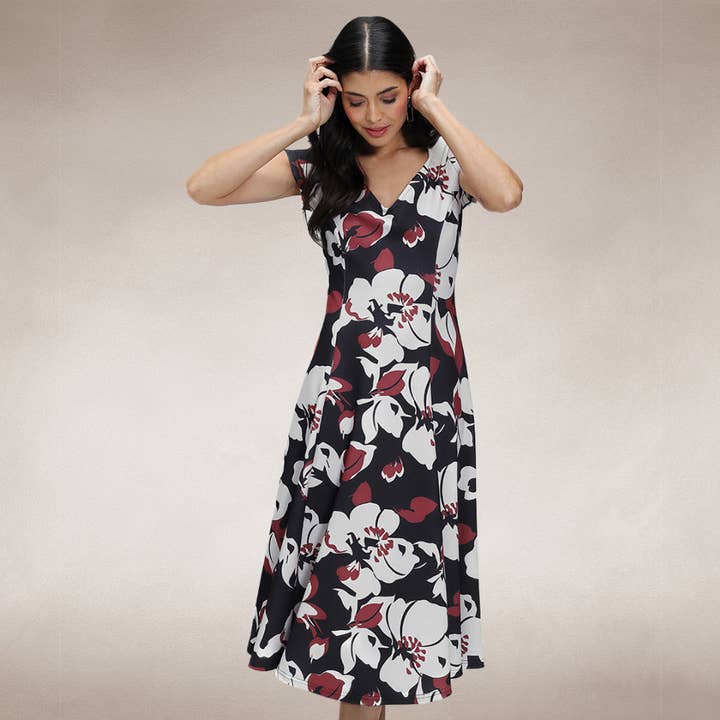 A Line Midi Dress with Cap Sleeves for wholesale by HotSquash