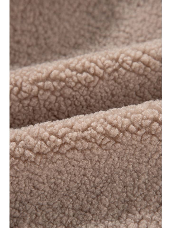 Light French Beige Solid Zip-Up Pocketed Fuzzy Jacket for wholesale on Faire7