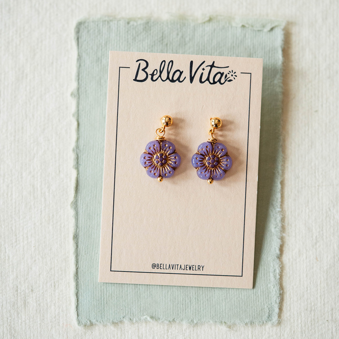 Bella Vita Jewelry - Wholesale Dangle Earrings - Flower Power | Glass Flower Bead Post Earrings9