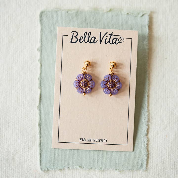 Bella Vita Jewelry - Wholesale Dangle Earrings - Flower Power | Glass Flower Bead Post Earrings9