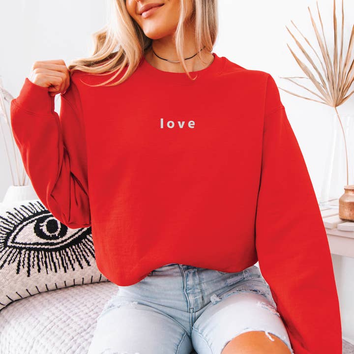 EMBROIDERED Love Sweatshirt Valentines Day Crewneck Minimal for wholesale by P E T I T R U E