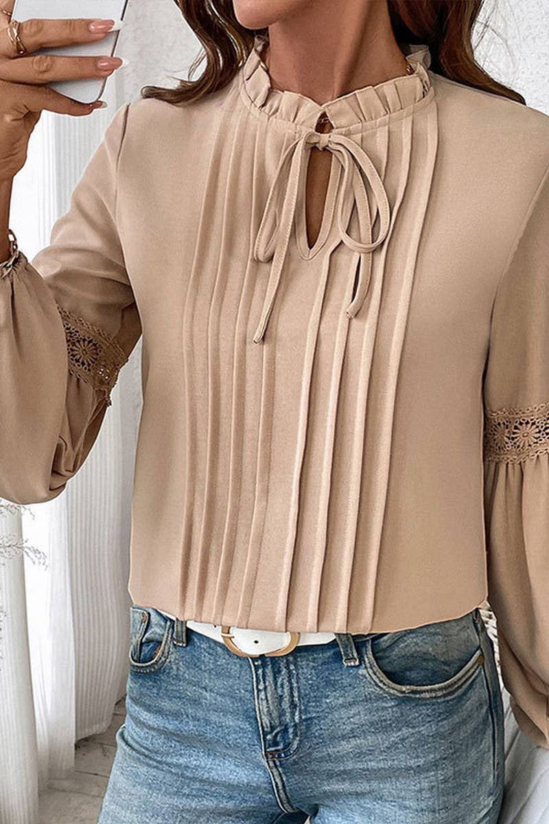 KHAKI CWTBLL3704_AUTUMN SOLID COLOR CASUAL V-NECK TEMPERAMENT SHIR for wholesale on Faire1