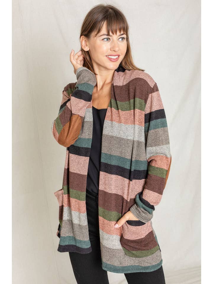 EG fashion - Wholesale Cardigan - Dames - Plus suède elleboogpatch open vest met zakken8