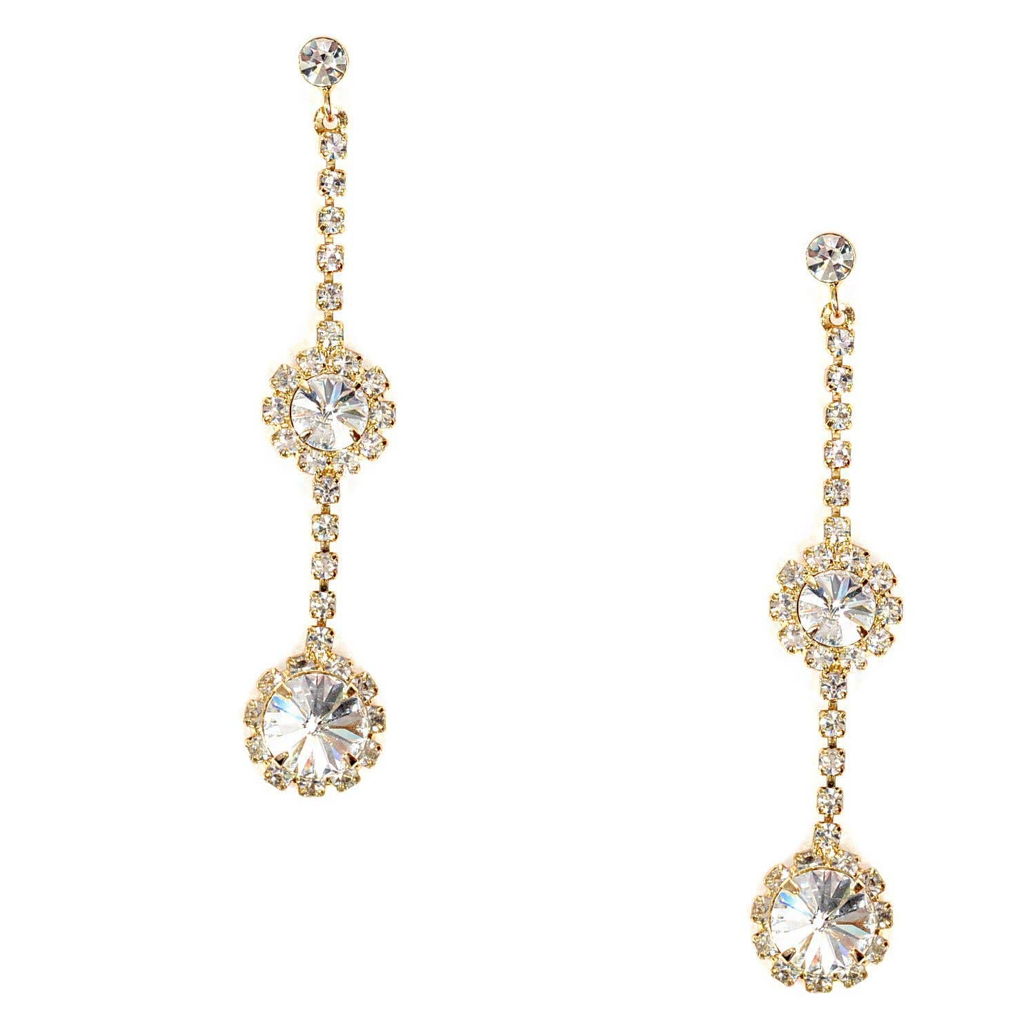 Cool Crystals - Wholesale Dangle Earrings - Gold Crystal Rhinestone Single Strand Drop Earrings0