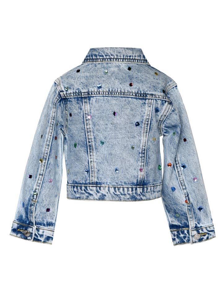 Blue Acid Wash Denim Jacket W/ Rhinestones at Sleeves for wholesale on Faire