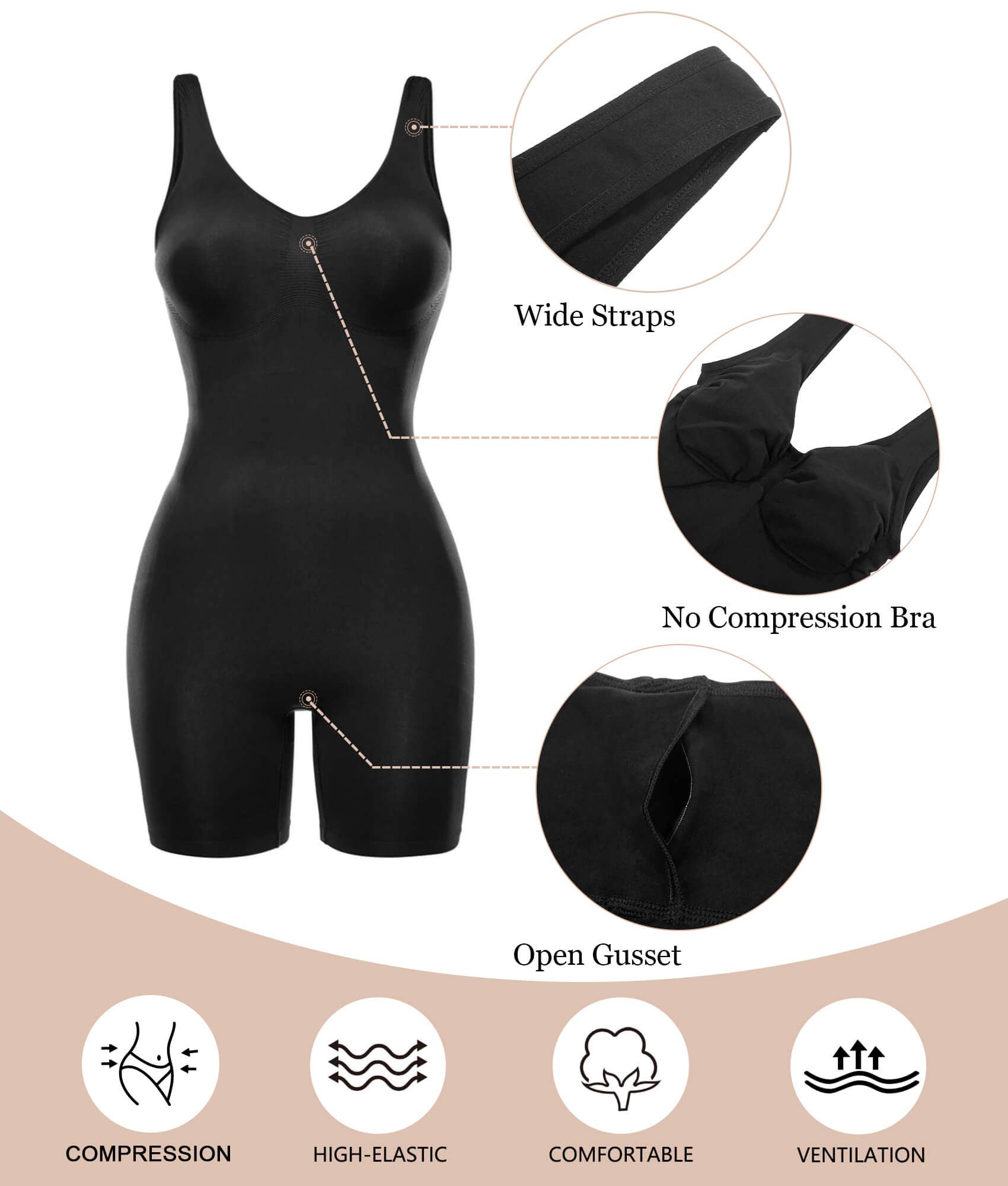 ShaperX Shapewear - Wholesale Shapewear - Women's - SHAPERX Seamless Wide Starps Mid-Thigh Bodysuit6