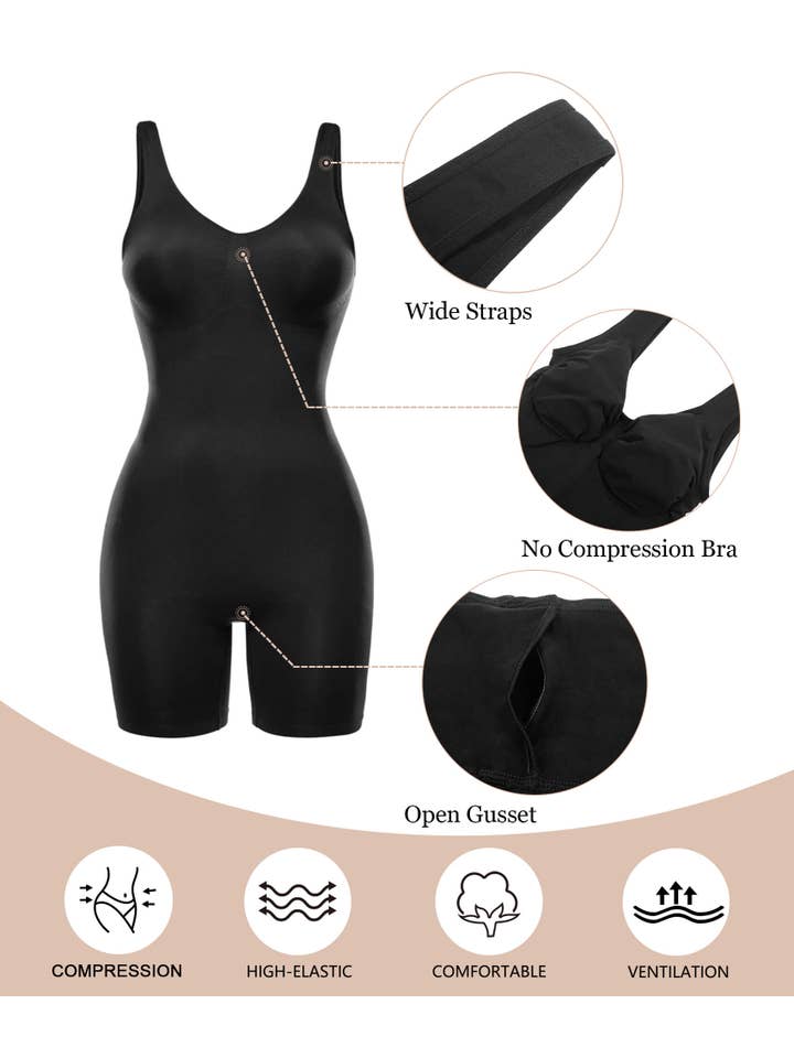 ShaperX Shapewear - Wholesale Shapewear - Women's - SHAPERX Seamless Wide Starps Mid-Thigh Bodysuit6