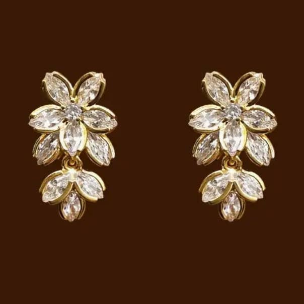 14K Gold Plated CZ Flower Diamond Drop Earrings for wholesale by Everly Yours