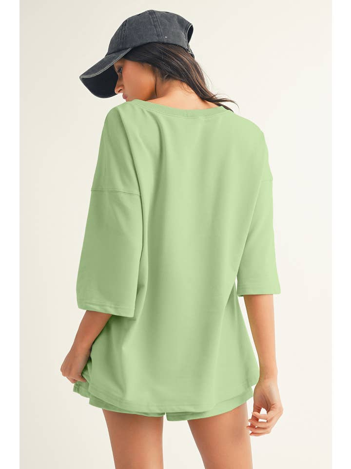 Little Daisy Closet - Wholesale Top & Short Set (NOT Loungewear) - Women's - LDC Solid Loose V Neck Half Sleeve Tee and Shorts
