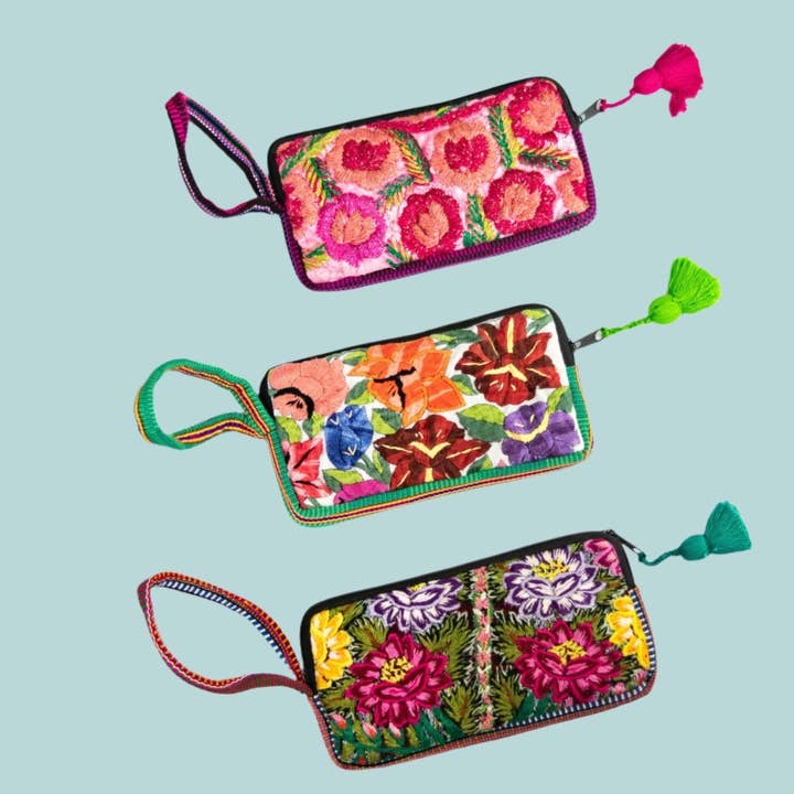 Lumily - Wholesale Wallet - Women's - Huipil Flower Upcycled Flower Wallet with Strap - Guatemala