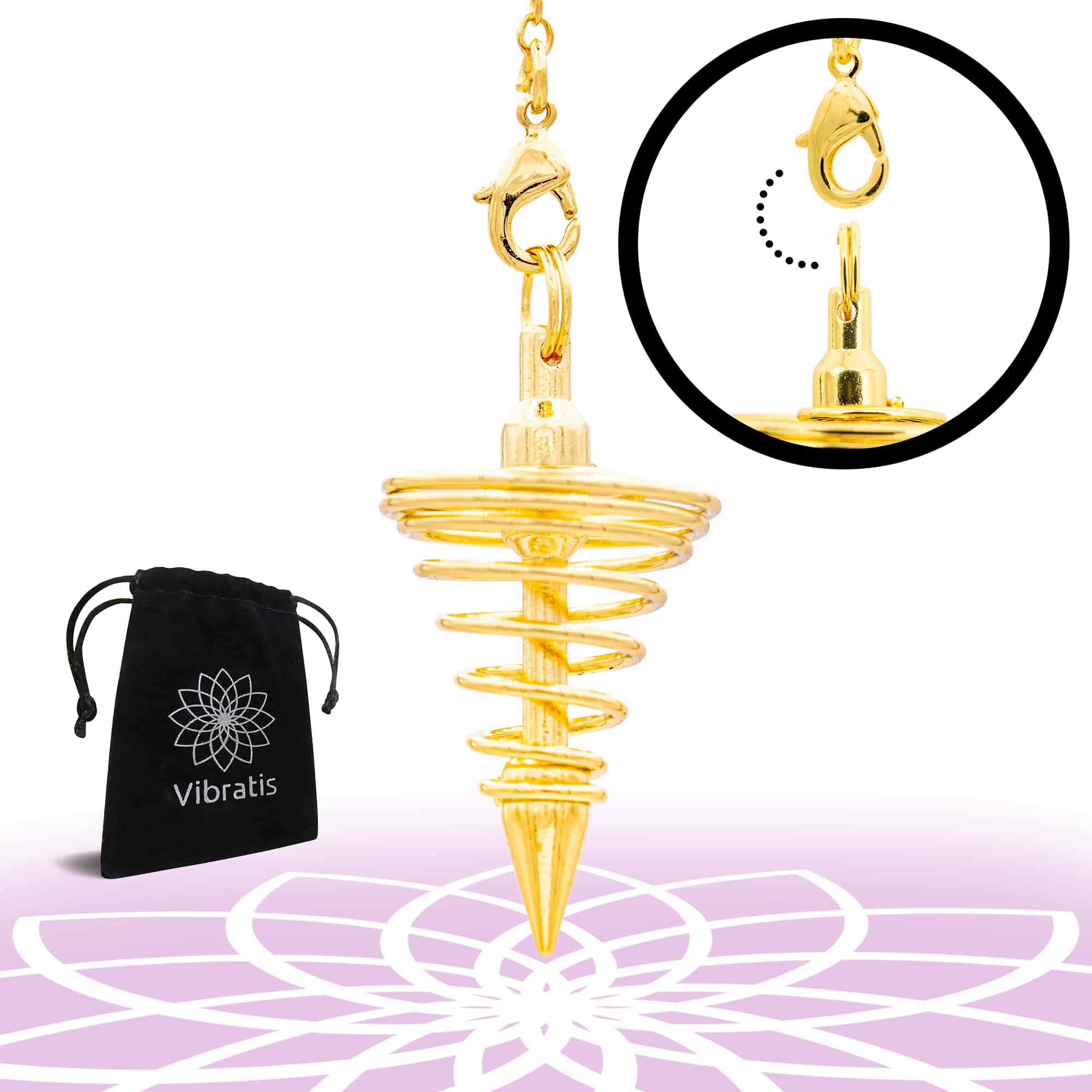 Vibratis - Vente Accessoire de méditation - Pendule divinatoire de radiesthésie - Spirale doré2