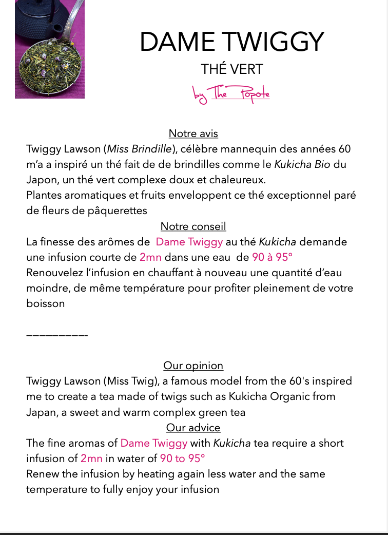 The Popote - Wholesale Loose Tea - Green tea DAME TWIGGY 2