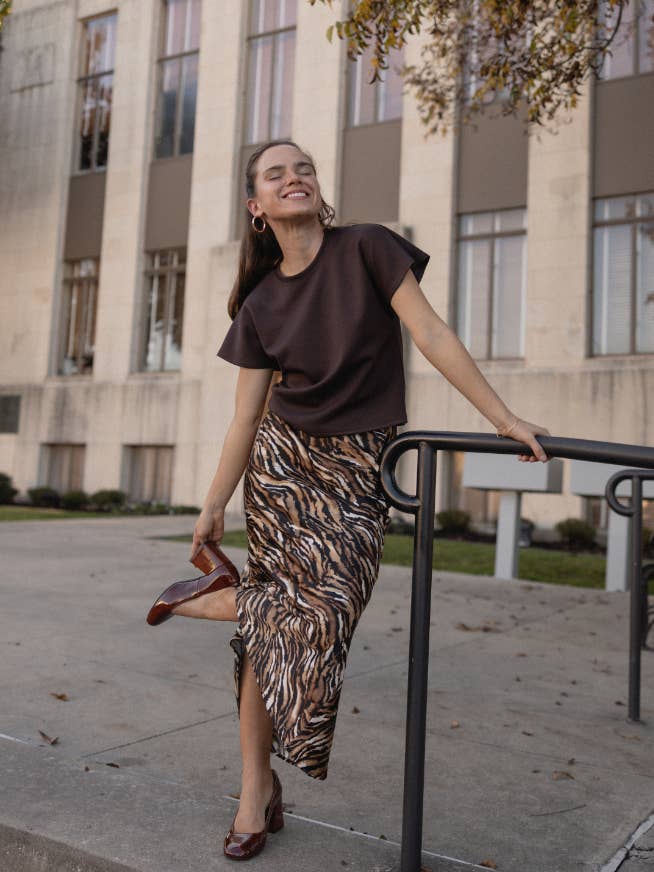 ISK1381 Aniston Slip Skirt Tiger Print for wholesale by If She Loves