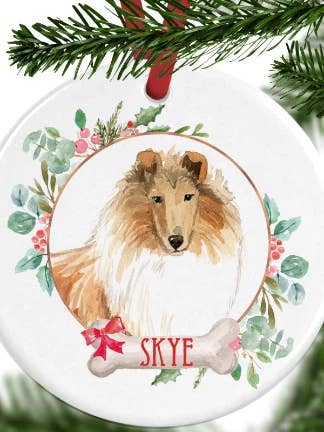 Rough Collie Personalised Christmas Ornament for wholesale by WagATudeTags