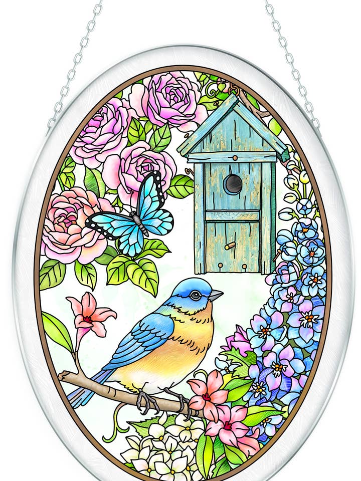 Atrapasol de Cristal Ovalado Grande Pájaro Azul - 23 cm x 16,5 cm para venta al por mayor de Bridgeton Hall