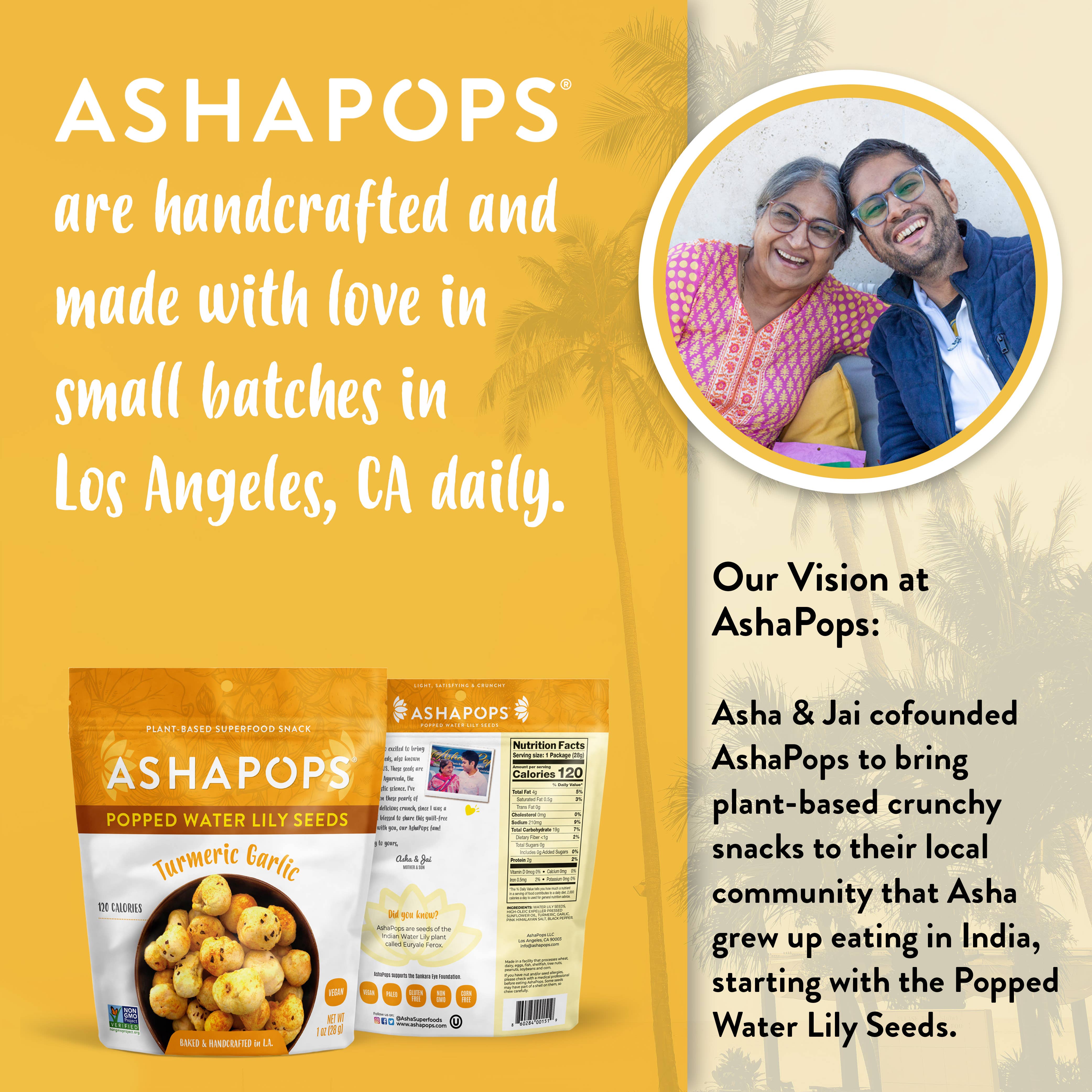 AshaPops - Wholesale Puffed Snack - 1oz Turmeric - AshaPops Popped Water Lily Seeds6