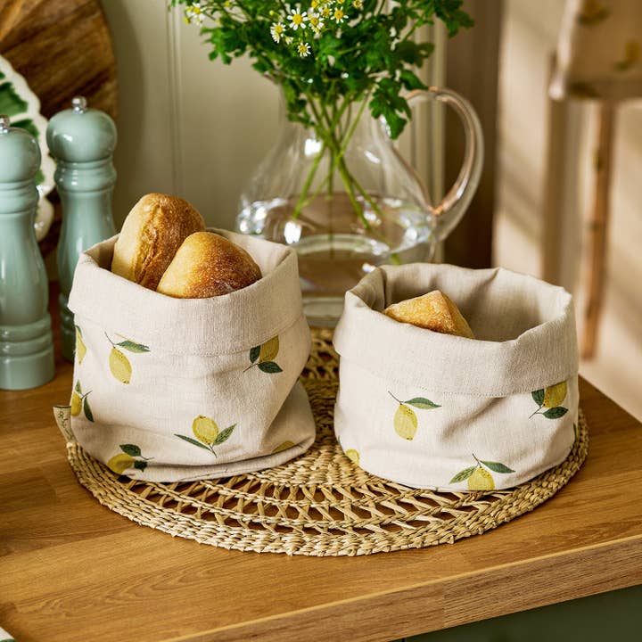 Lemons Linen Bread Baskets (Set of 2) for wholesale by Sophie Allport