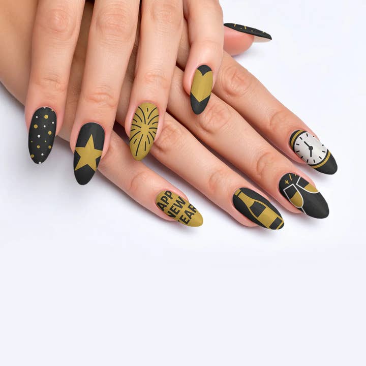 Midnight Sparkler Black Press-On Nails for wholesale by FYNE BODY