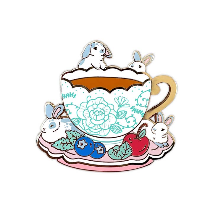 The Crowned Rabbit - Wholesale Lapel Pin/Button - Tea Cup Rabbit Enamel Pin1