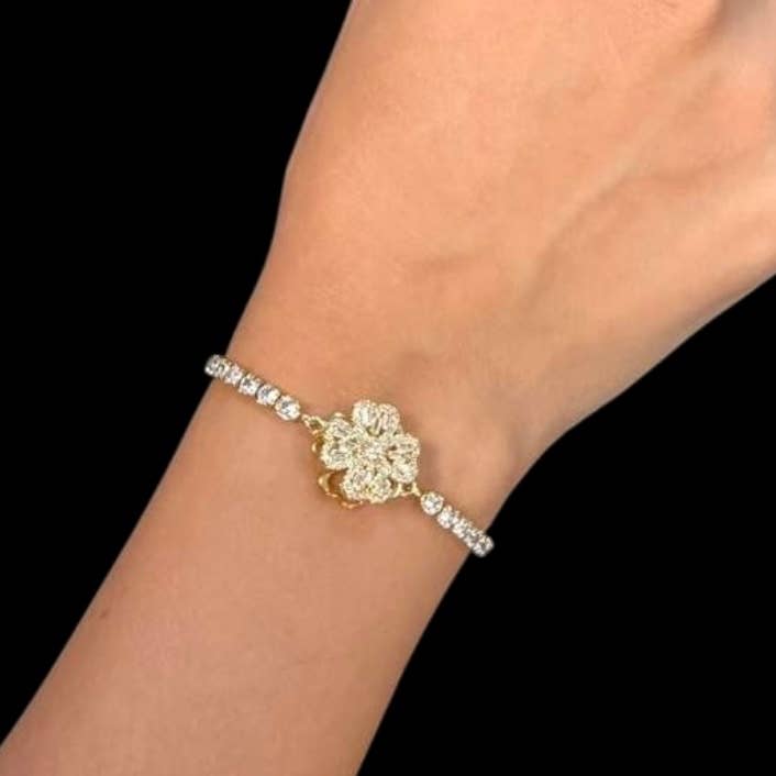 Loli – Großhandel Armband mit Charms/Anhängern – Drehender Spinner-Blumenarmreif – Kristall-Tennis8