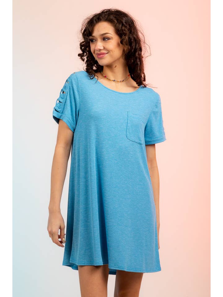 VERY J - Wholesale Dress - Women's - ND30836-Ruched Cutout Sleeve Tee Dress14