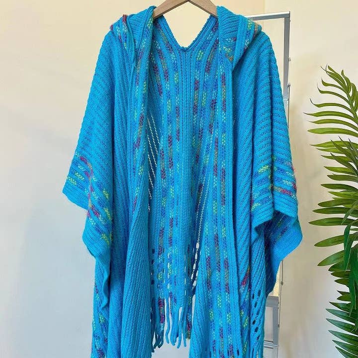Rosa Clothing - Wholesale Cape - Women's - Bohemia Ethnic knit hooded Ruana Cape4