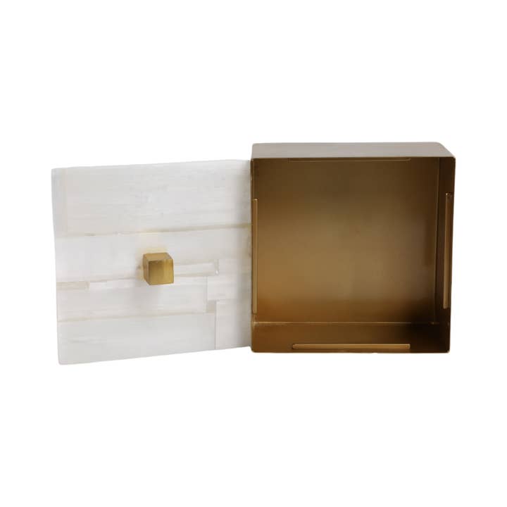 Sagebrook Home - Wholesale Decorative Box - Decorative Box - White/Gold Stone Selenite Top, 6 in. 10