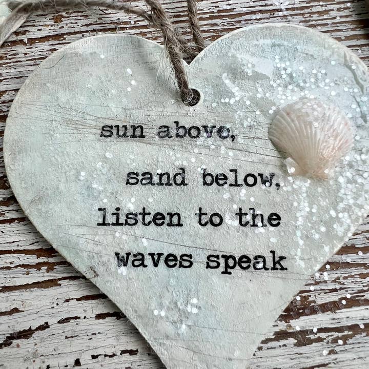 UnfiniSHEd - Wholesale Ornament - Beach Wood Handmade Heart Ornament Choose saying