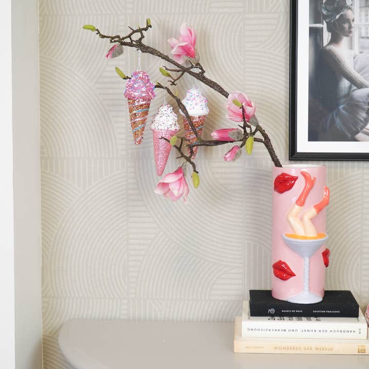 Housevitamin bv – wholesale Ornament set – Christmas Hanger - Ice Cream Cones with Discoball Dip - Set of 3 - Pink - Foam - 8x7x15cm1