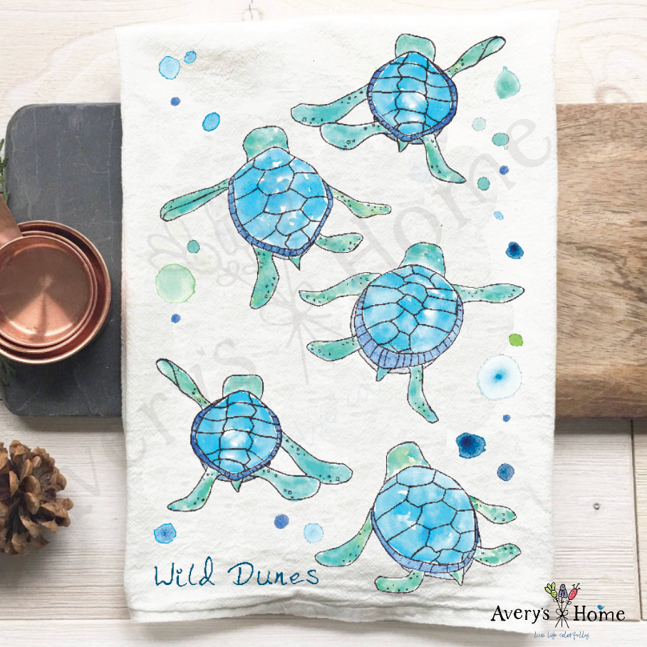 Avery's Home - Wholesale Tea Towel - Baby Turtles Walking Cute Coastal Customizable Tea Towel55