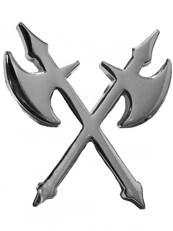 Double Battle Axe Lapel Pin In Silver for wholesale by Born Rad Shop