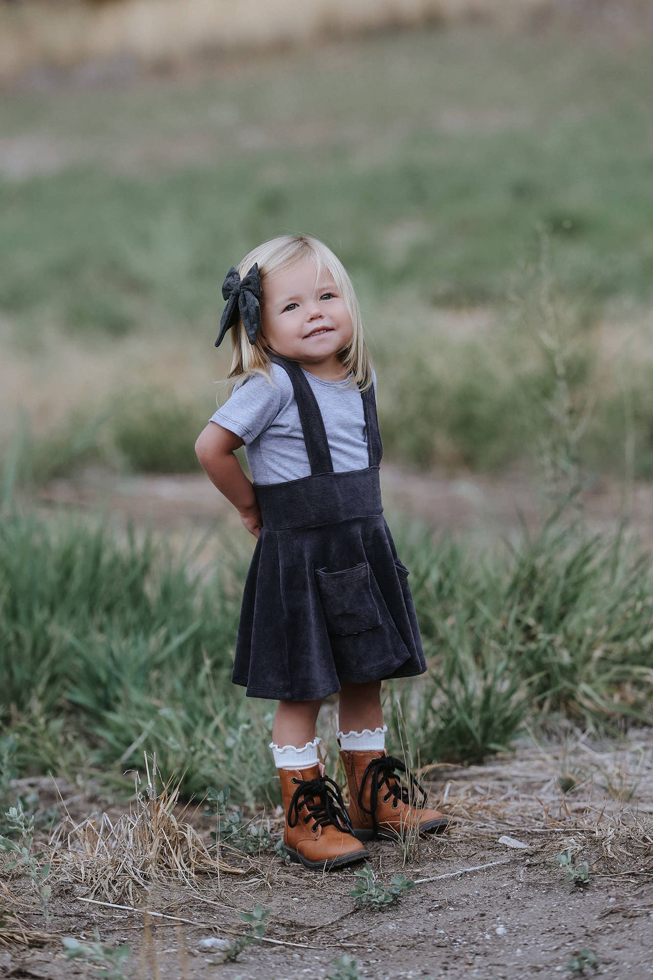 Navy Fields - Wholesale Dress - Kids - Polly Pinafore Grey Corduroy Jumper Dress0
