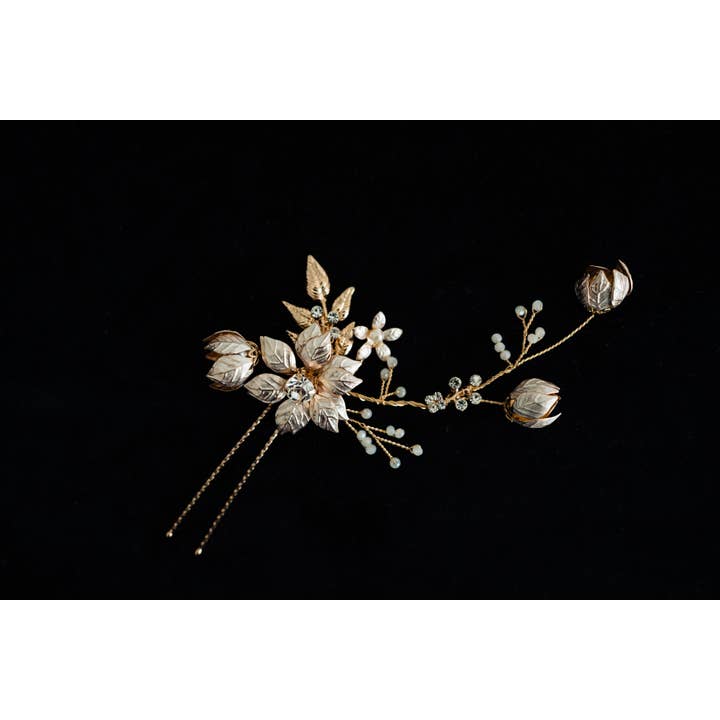 Brides and Belts - Wholesale Hair Pin - Esme Rose Gold Floral Hair Pin3