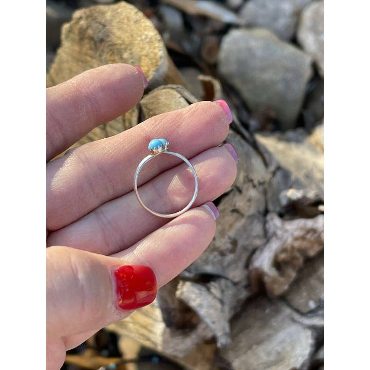 Nizhonitradersllc - Wholesale Single Stone/Solitaire Ring - Navajo Turquoise Double Stone & Sterling Silver Adjustable Ring