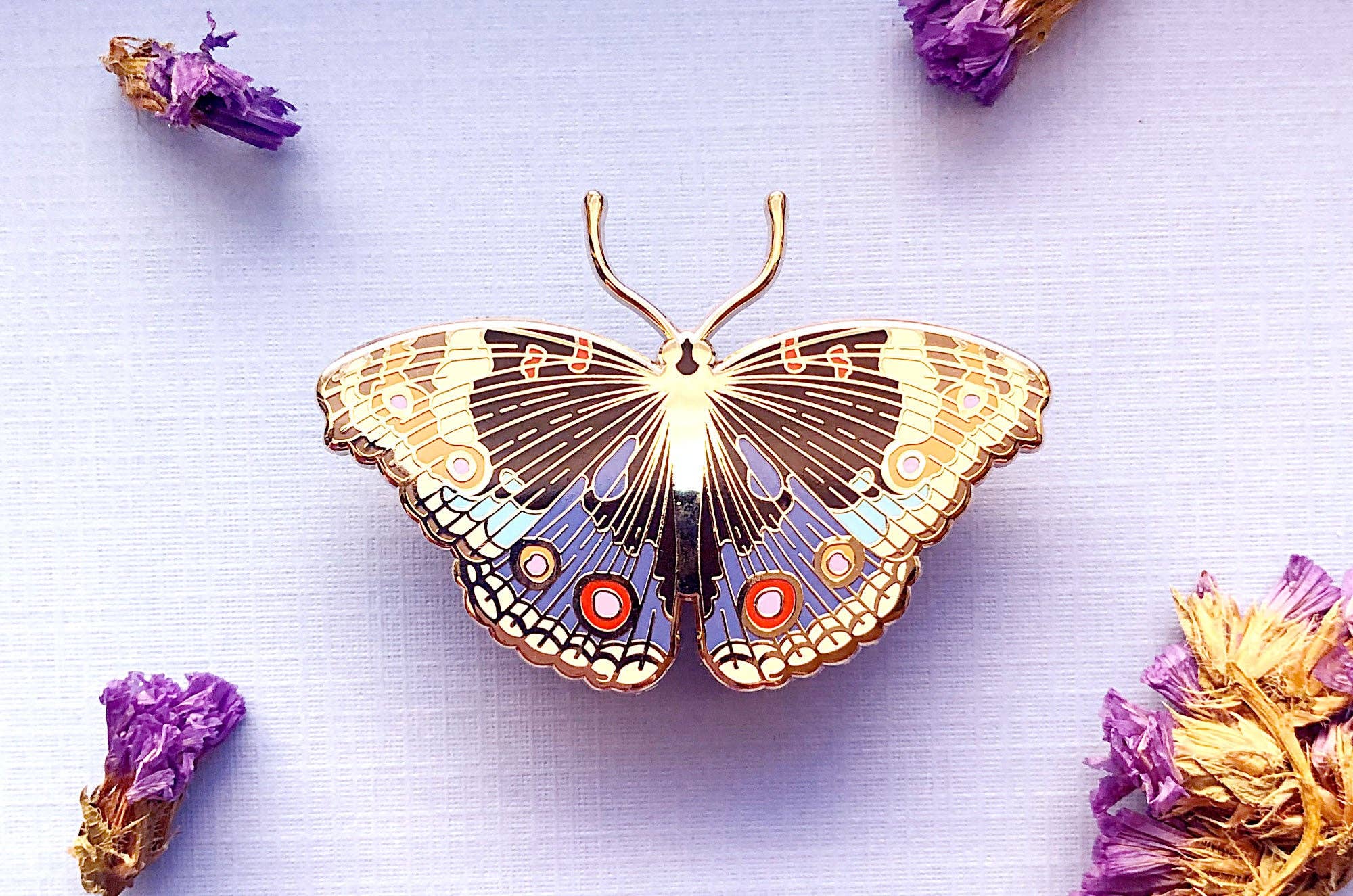 Alum and Ink - Wholesale Lapel Pin/Button - Blue Pansy Butterfly (Junonia orithya) Enamel Pin1
