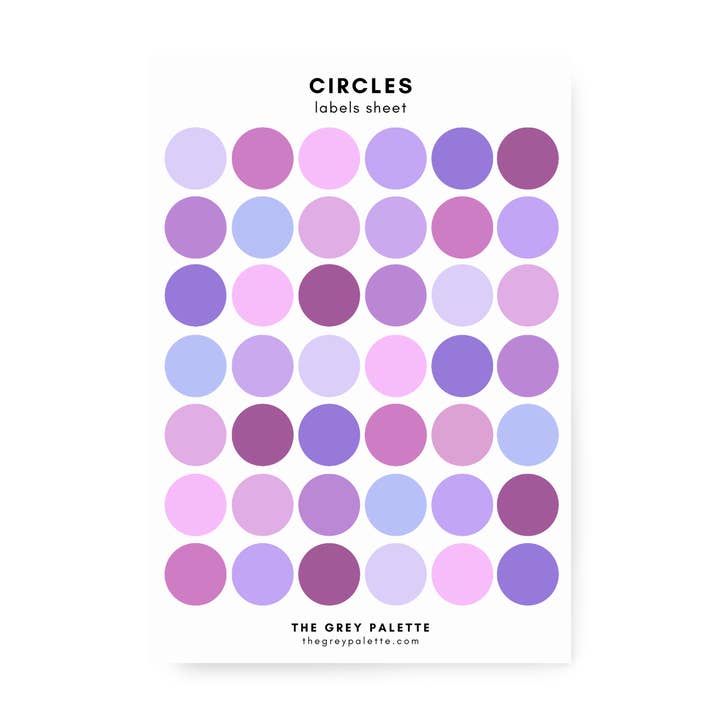 Folha de adesivos de círculos roxos por atacado de The Grey Palette