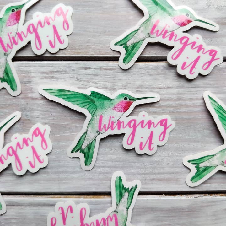 Hummingbird 'Winging It' Vinyl Sticker for wholesale by Crabapple Moon