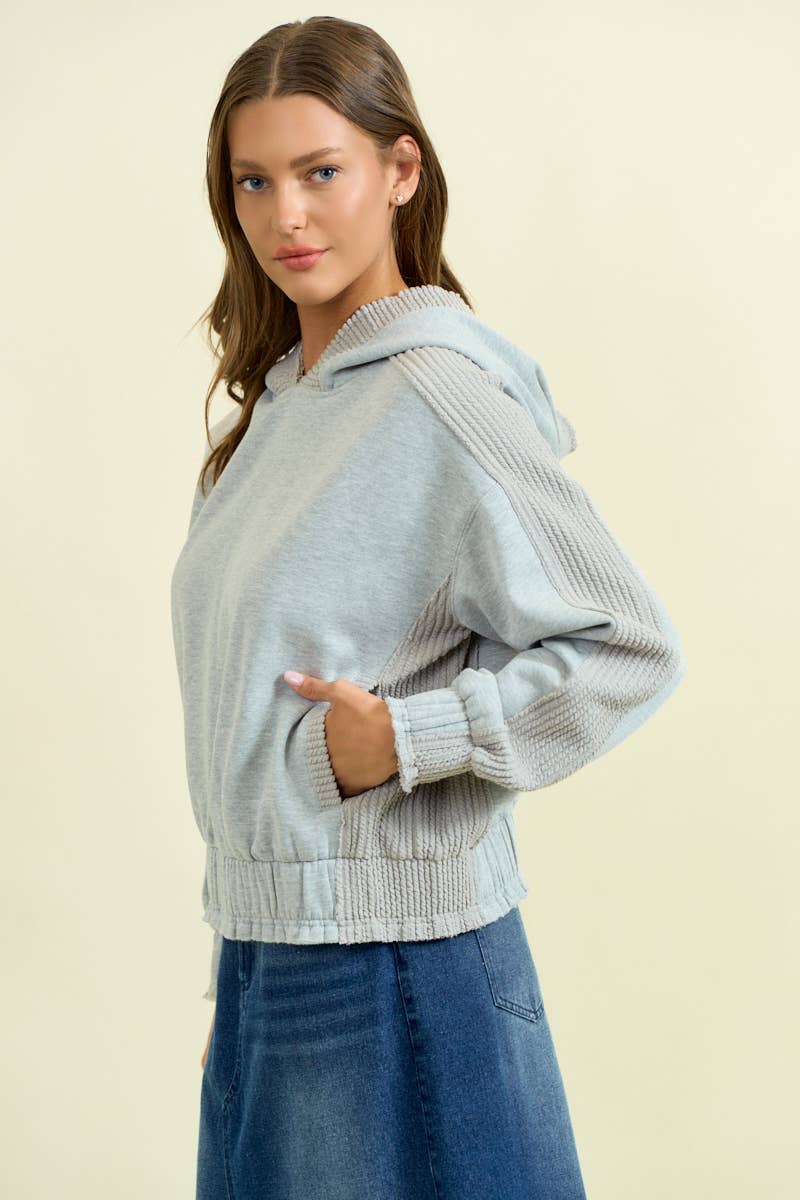 Doe and Rae - Wholesale Sweatshirt - Women's - BRUSHED TERRY MIX MEDIA BLOCK SWEATSHIRT - 45366T12