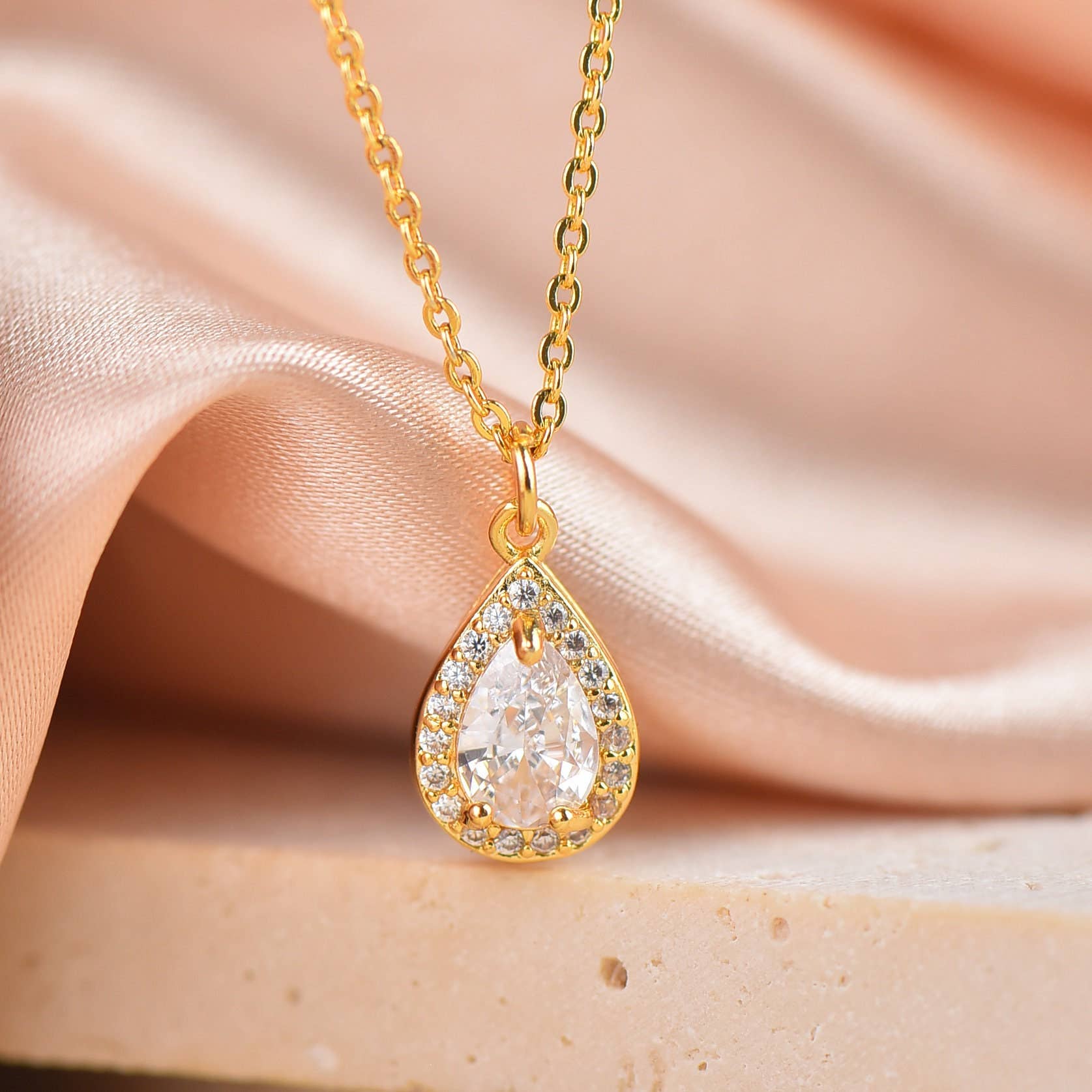 Jewel Pledge - Wholesale Individual Charm/Pendant - Tear Drop Dainty Gold Charm with Brilliant CZ CPG3560
