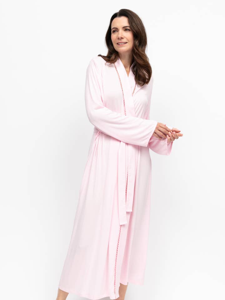 Peignoir long à manches longues rose Samantha pour la vente par Cyberjammies