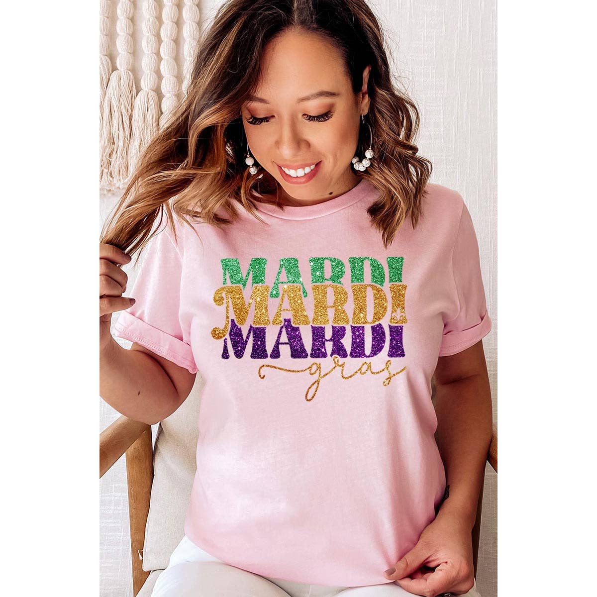 COLORBEAR - Wholesale Screen Printed T-Shirt - Women's - MARDI GRAS,FAUX GLITTER UNISEX SHORT SLEEVE,GRAPHIC11