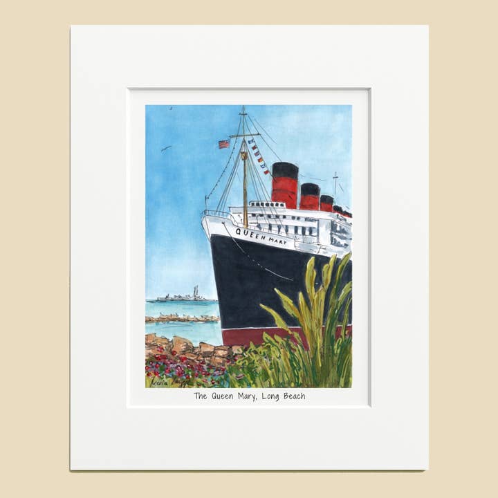 Long Beach Queen Mary Matted Print, California Coast for wholesale by Maria Langgle