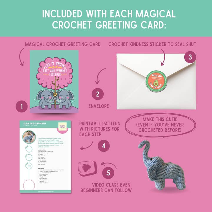 The Kindness Company - Wholesale Love Card - Love Card & Elephant Crochet Pattern