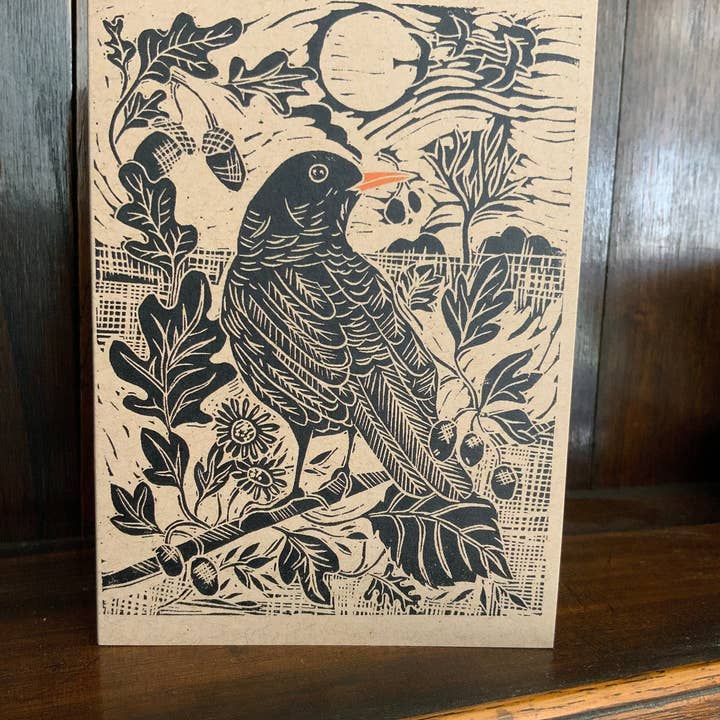 Vivienne Keable - Wholesale Birthday Card - Linocut Print - Blackbird - Greeting Card - Bird - Birthday2